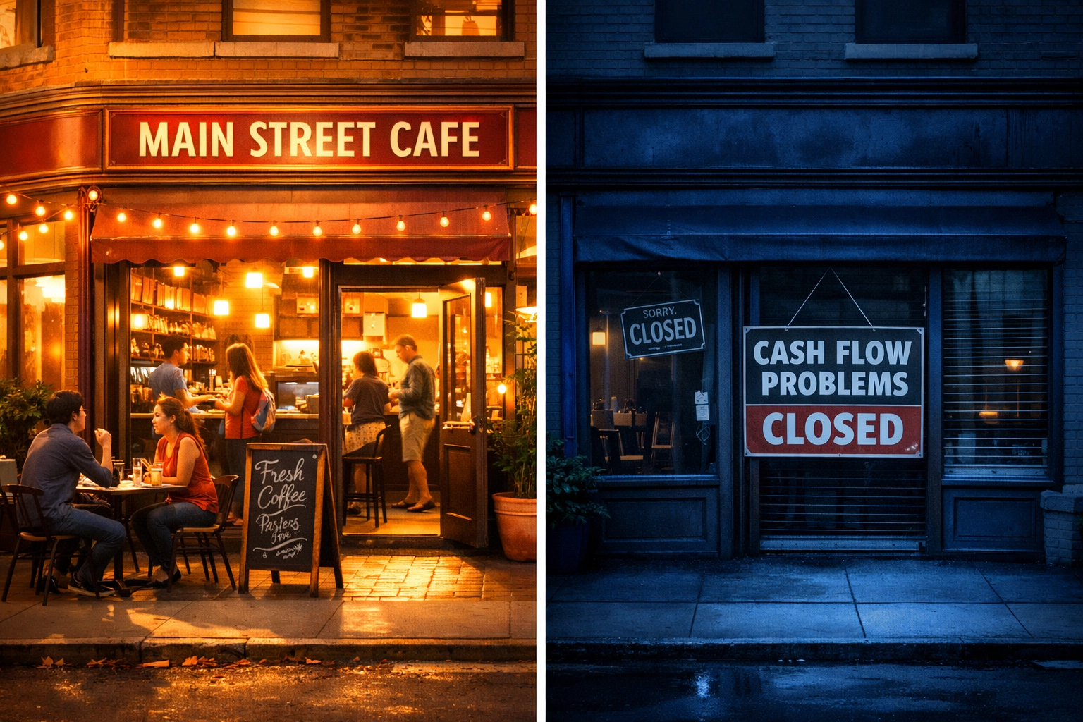 Contrast between thriving business and one facing cash flow problems due to growth trap