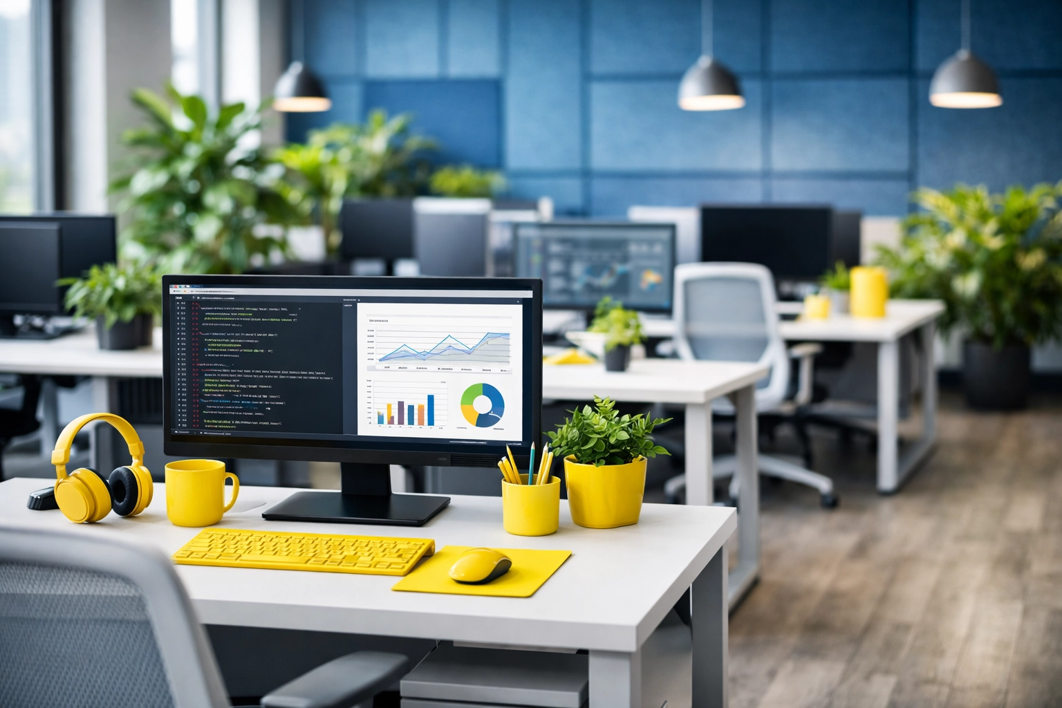 Modern, clean open-plan office in MetroWest with spotless desks for a productive environment.