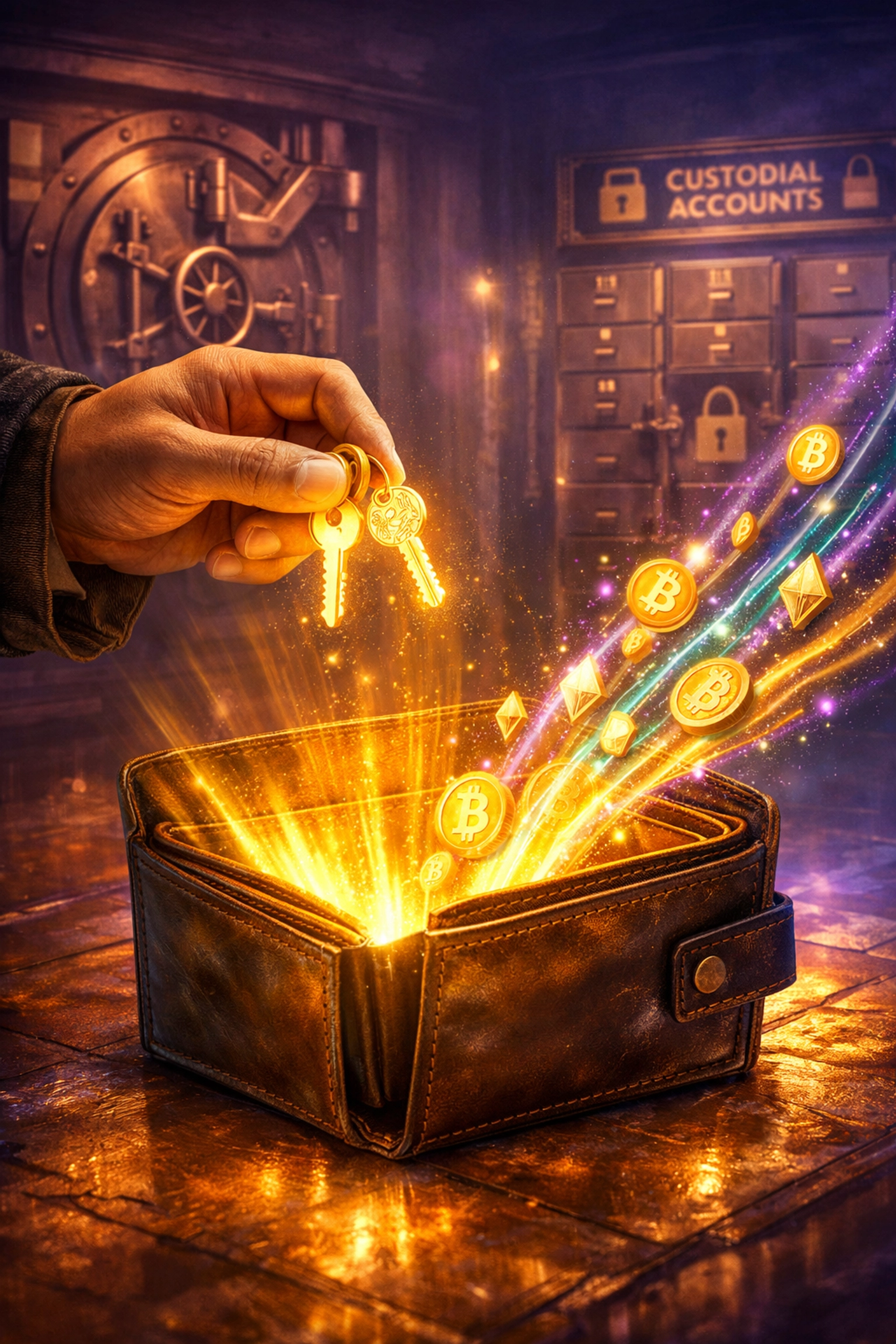 Self-custody crypto wallet with merchant holding keys for bank-free payment settlement