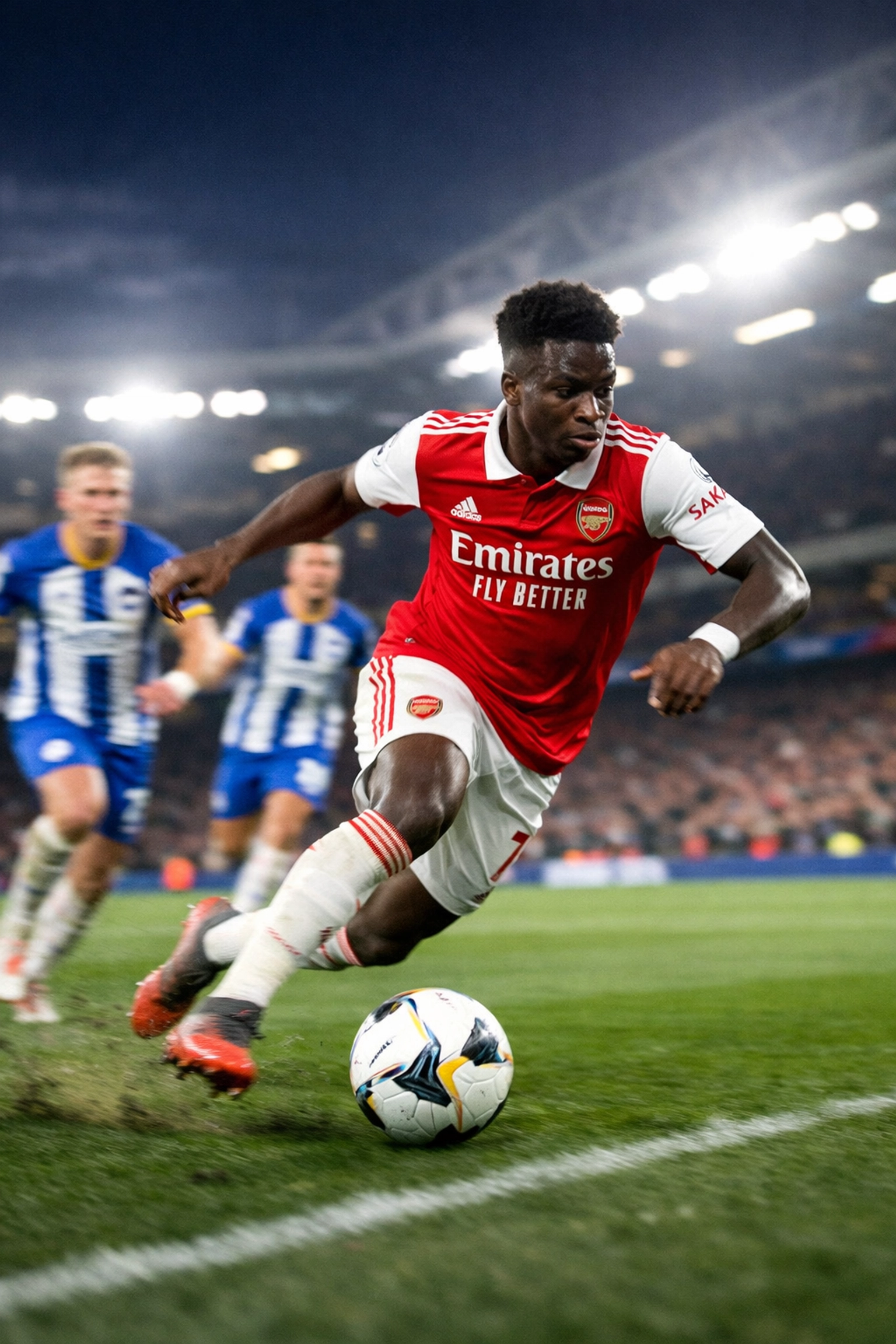 Bukayo Saka cuts inside from right wing to score Arsenal's second goal against Brighton