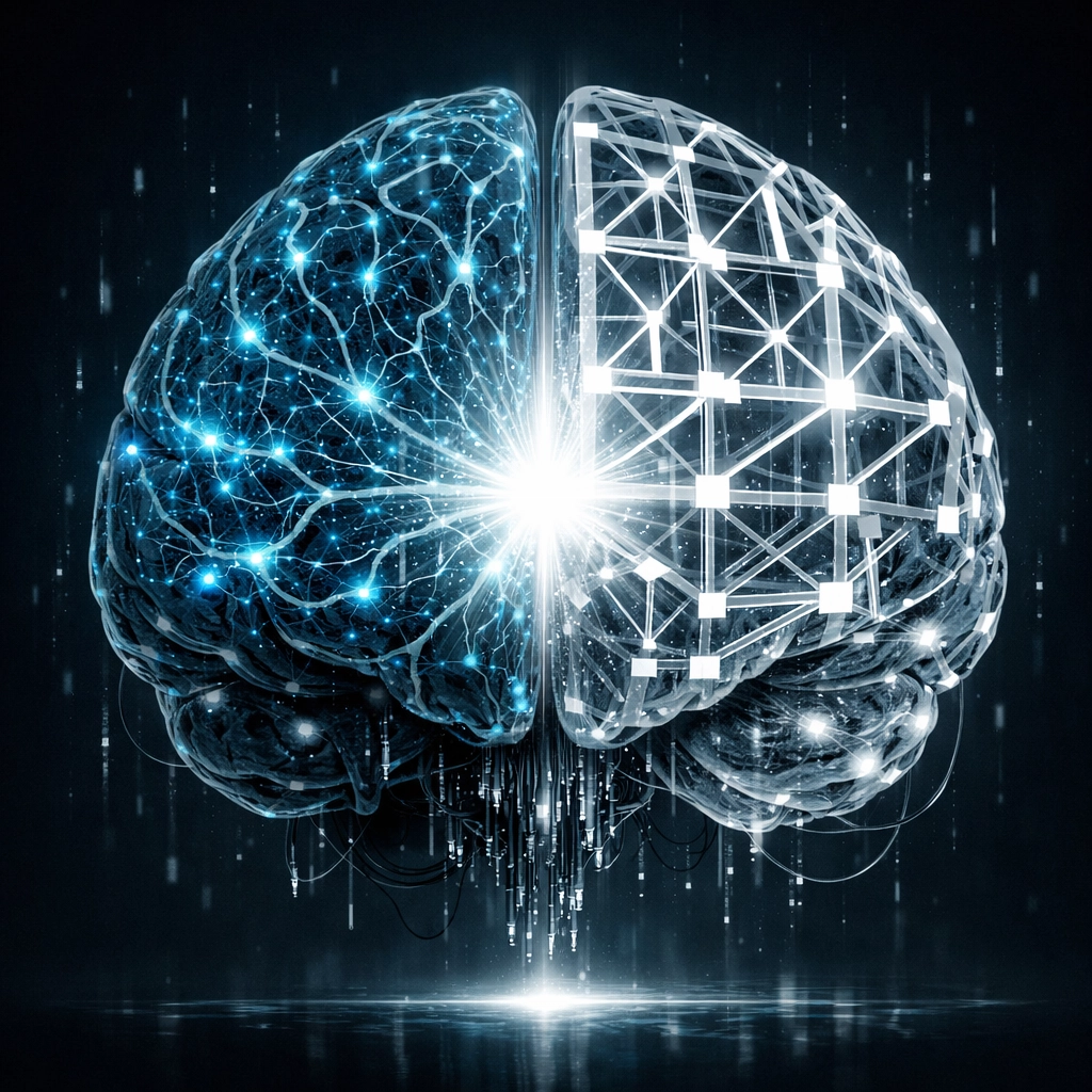 Digital brain combining neural networks and symbolic logic for explainable AI governance in fintech.