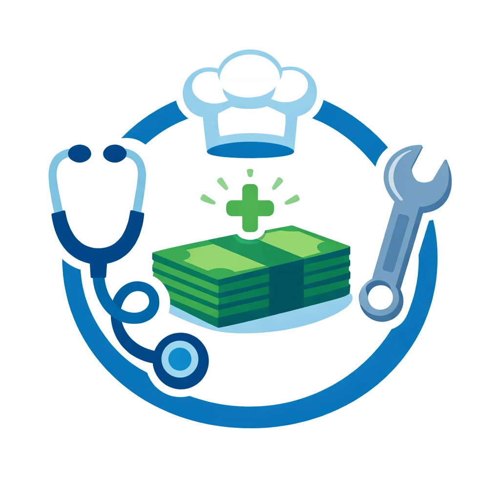 Icons for New Haven workers and a stack of cash highlighting 2026 tax update credits.