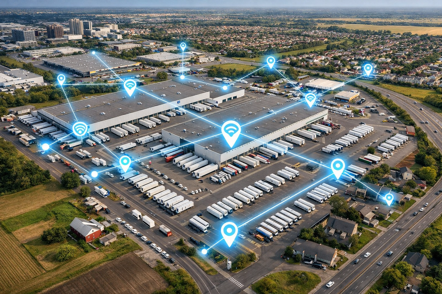 Aerial view of national distribution network infrastructure serving diverse communities