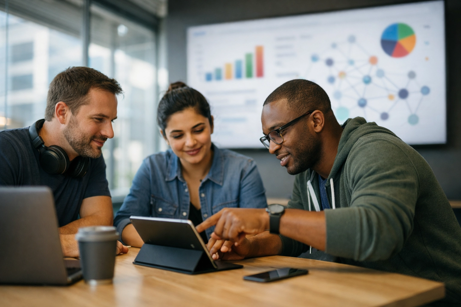 IT professionals analyzing a ServiceNow ITAM data dashboard to identify license cost savings.