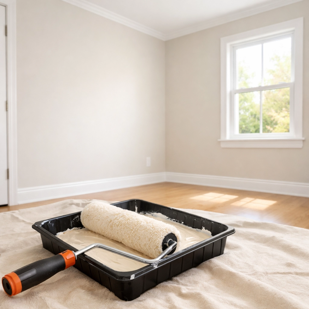 Freshly painted bedroom interior showing professional painting results in Gloucestershire home