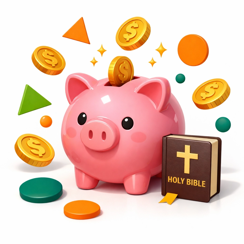 Financial literacy for kids - piggy bank with Bible teaching Christian stewardship and saving