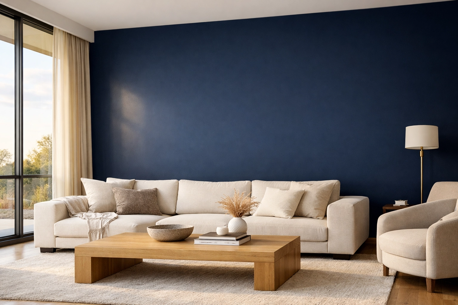 Stunning navy blue accent wall illustrating expert interior painting and home transformation in Orlando.