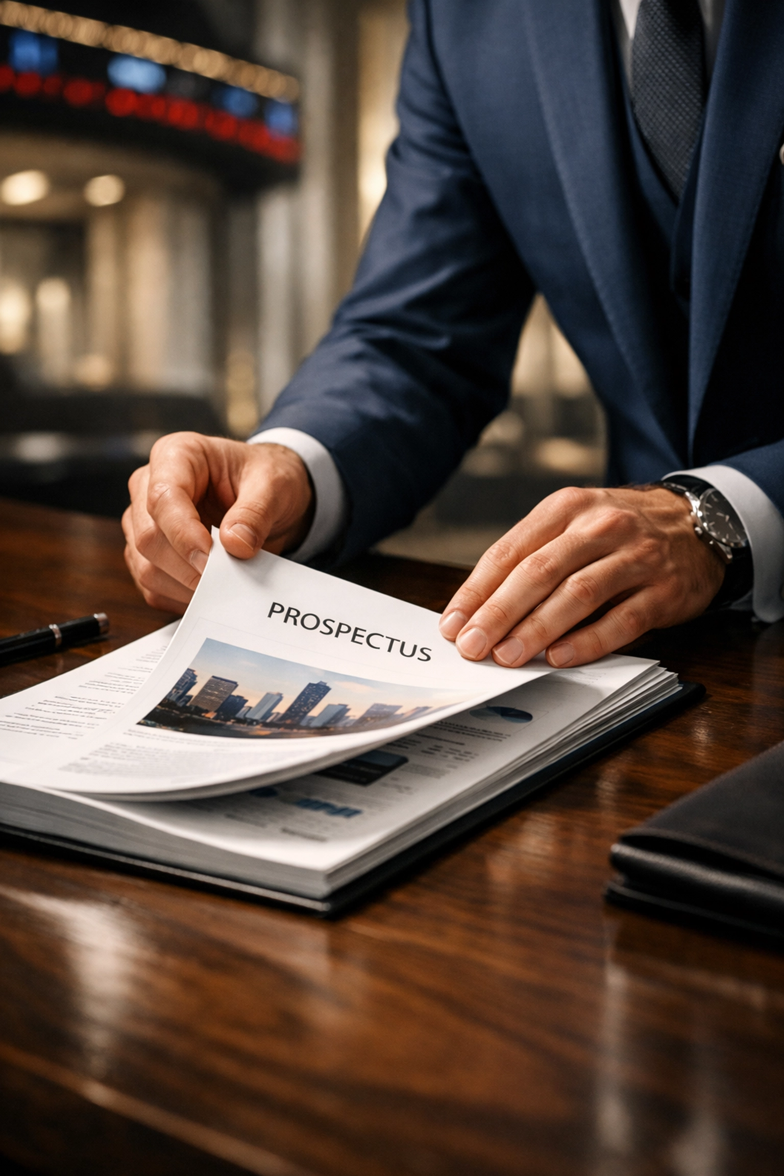 Professional reviewing an IPO prospectus to achieve institutional prestige on UAE and Saudi stock exchanges.