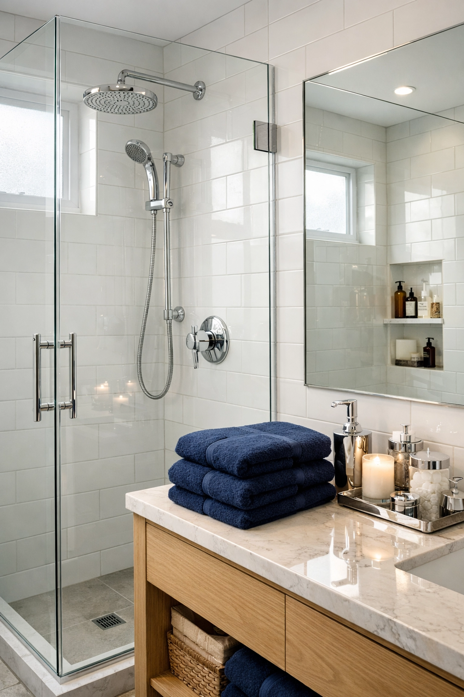 Sparkling clean spa-like bathroom in a Harvard rental featuring sanitized surfaces and fresh towels.