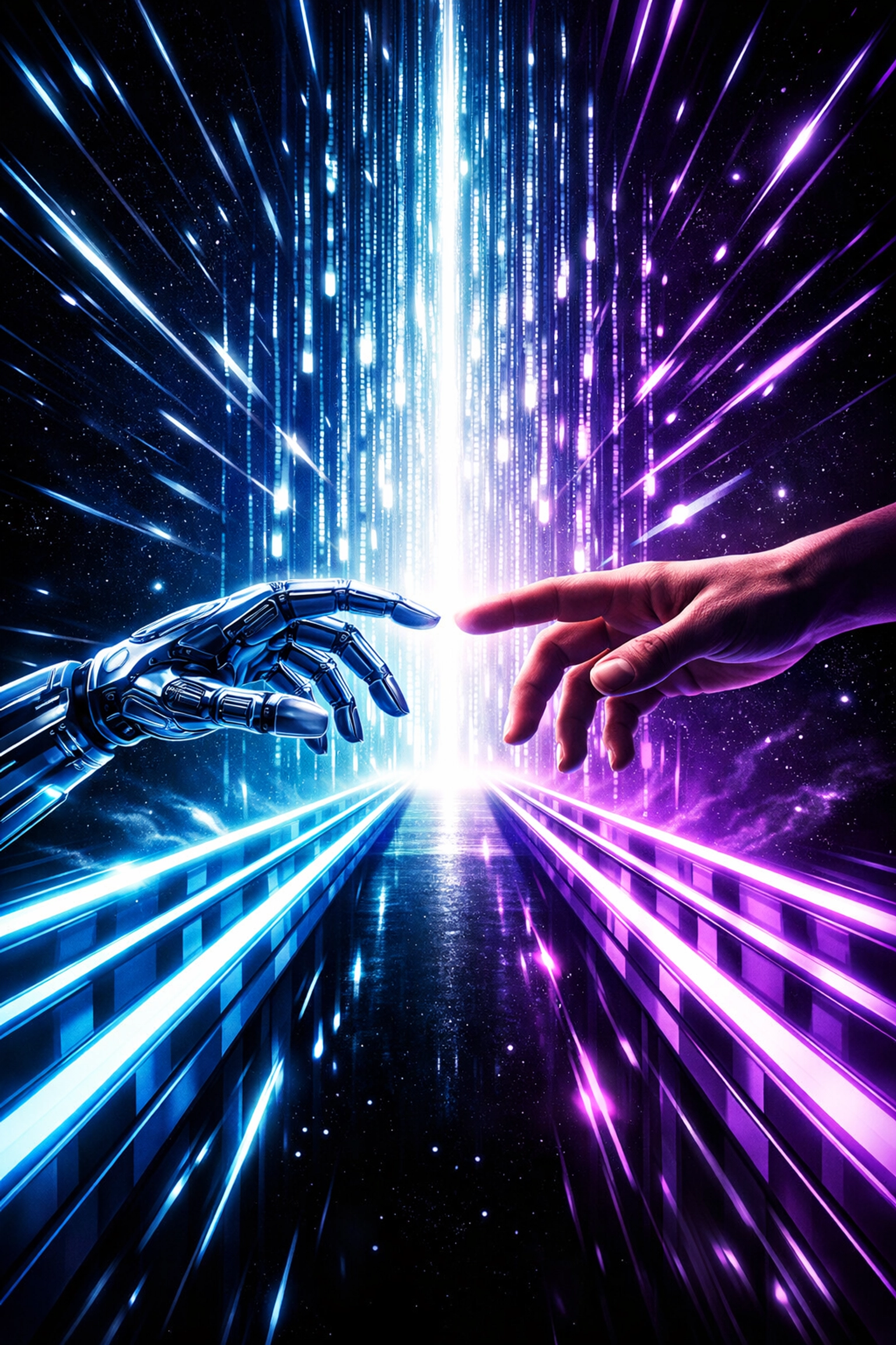 Human and AI hands connecting on a bridge to solve the campus-to-career gap with automation.