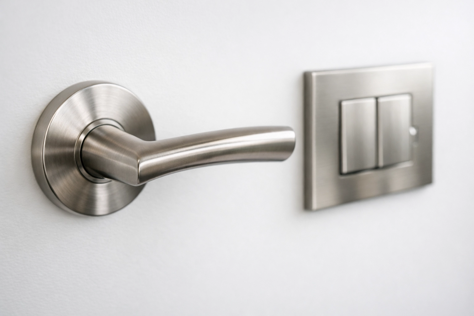 Clean and sanitized door handle and light switch in a luxury Chicago apartment unit.