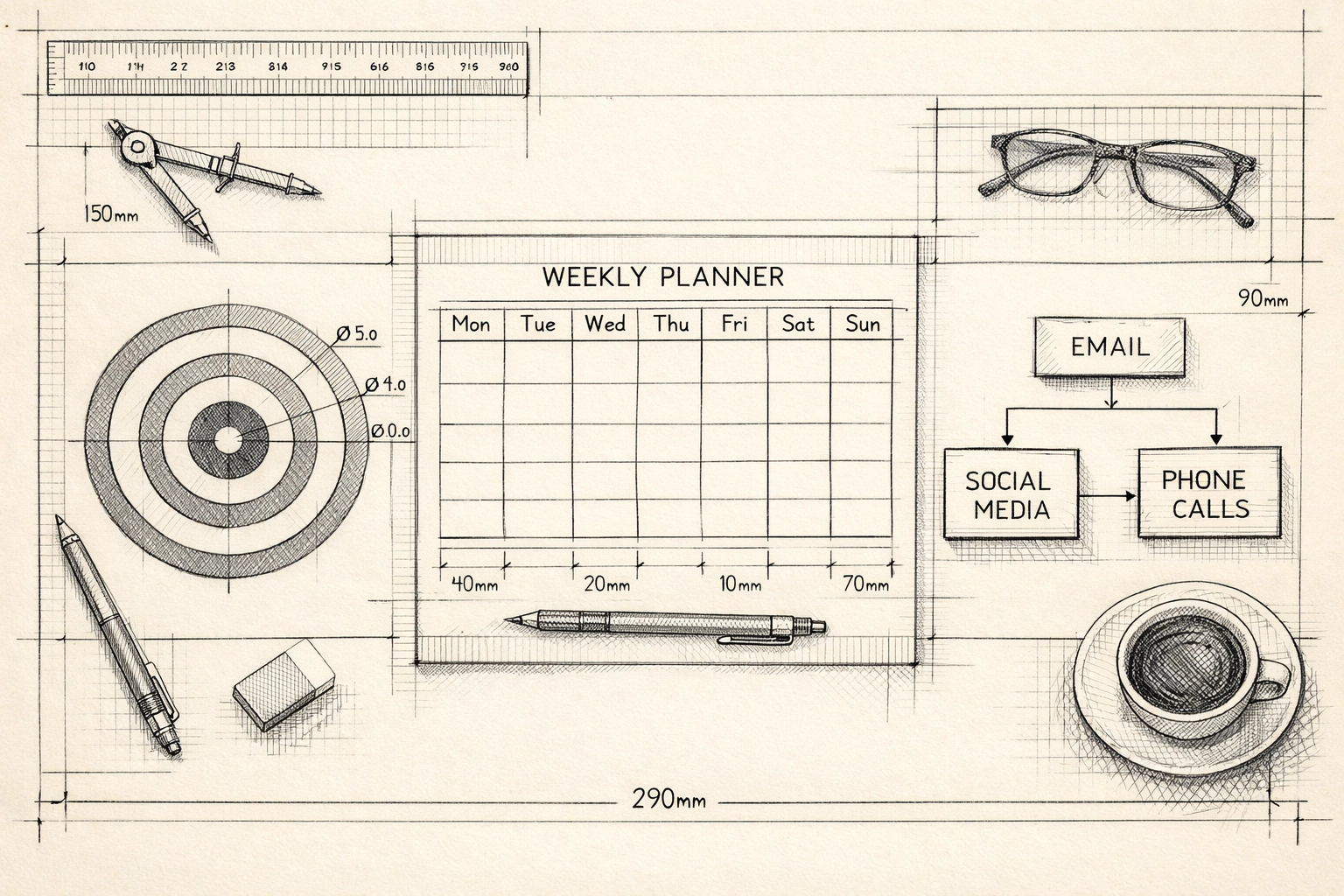 Pipeline generation plan diagram with targeting strategy, daily activity calendar, and outreach channels