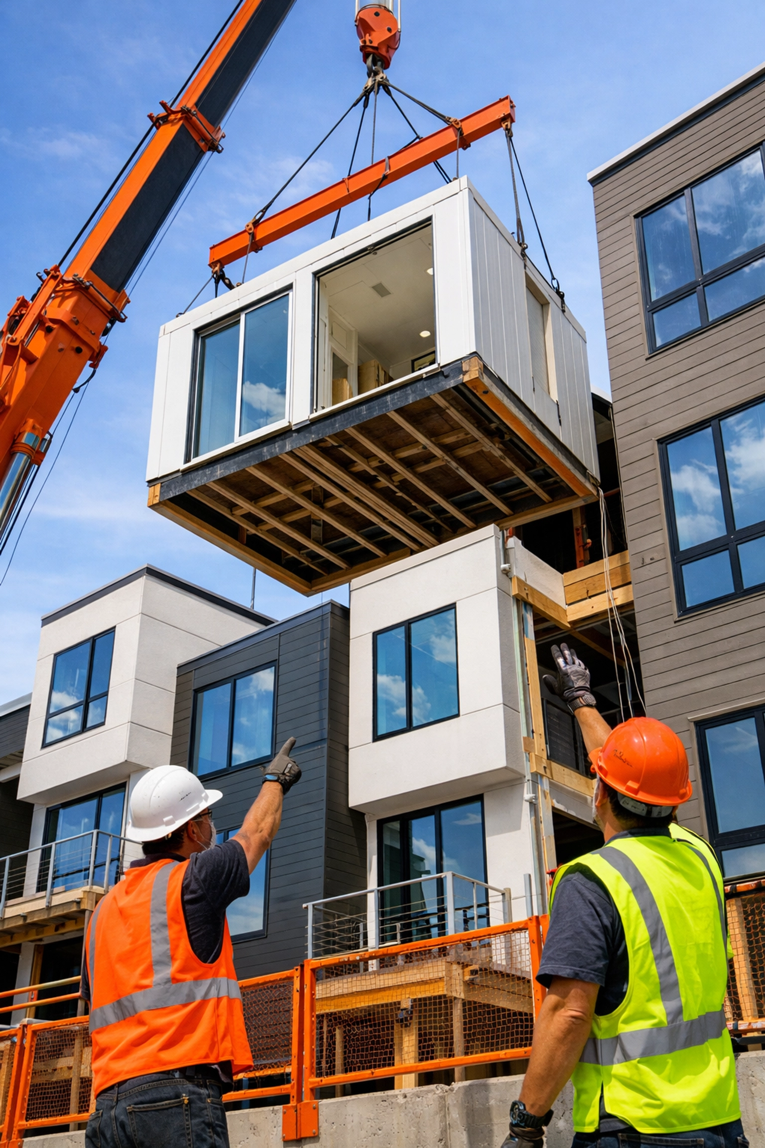 Modular construction assembly of Bay Area residential townhomes using prefabricated building methods