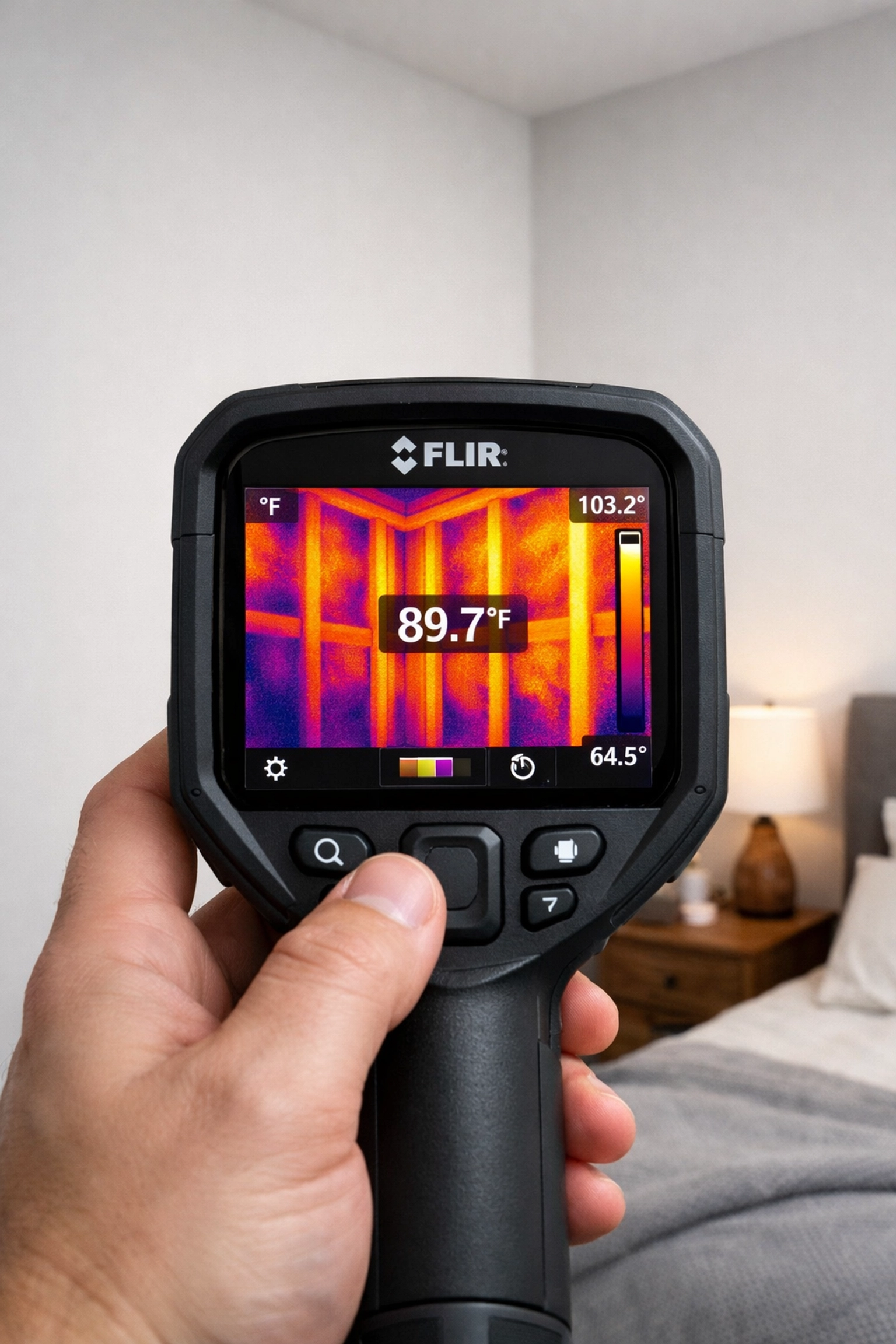 Using a thermal imaging camera during a Concord NH home inspection to find hidden insulation gaps.