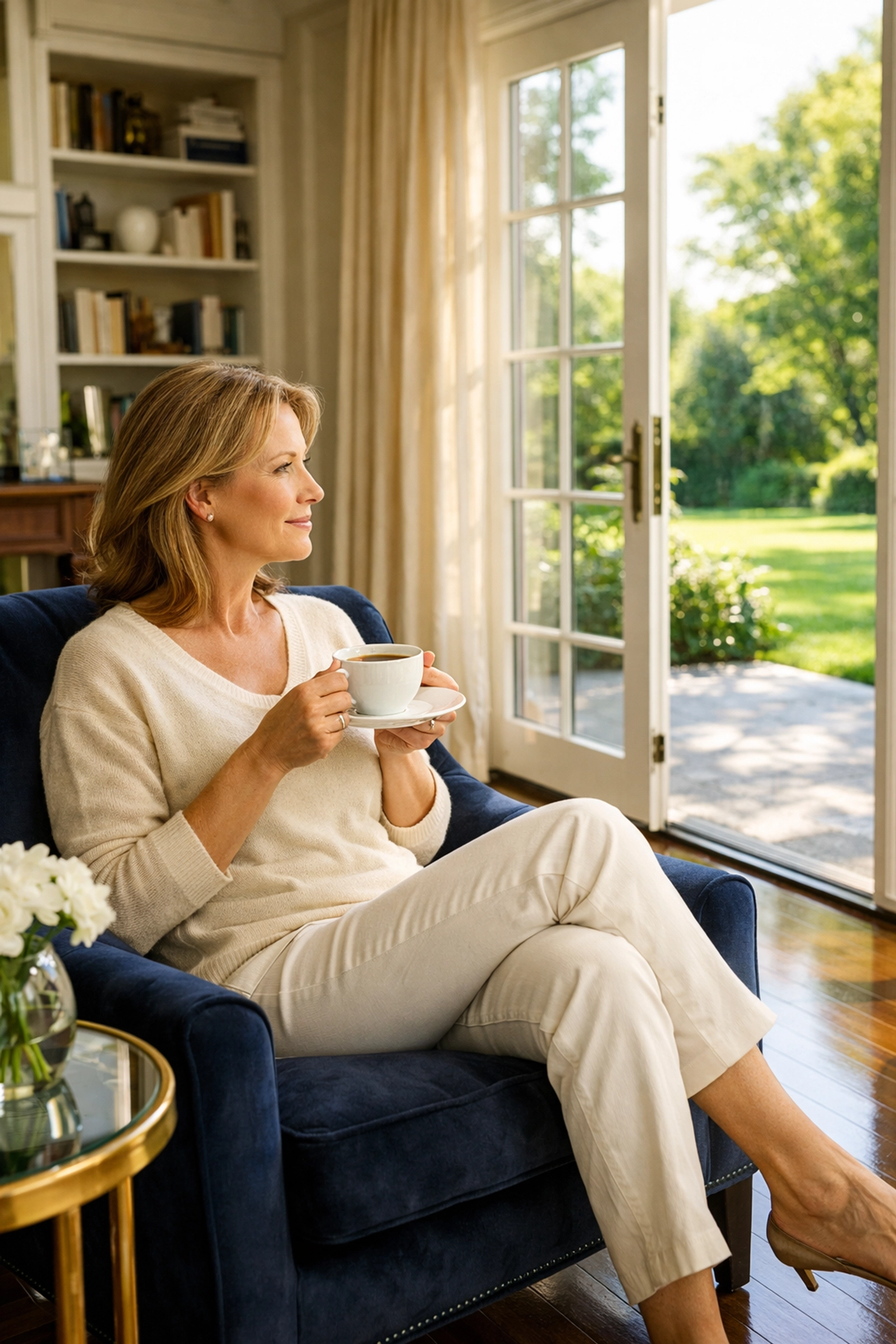 A homeowner enjoying a spotless Dover estate after professional residential cleaning Massachusetts.