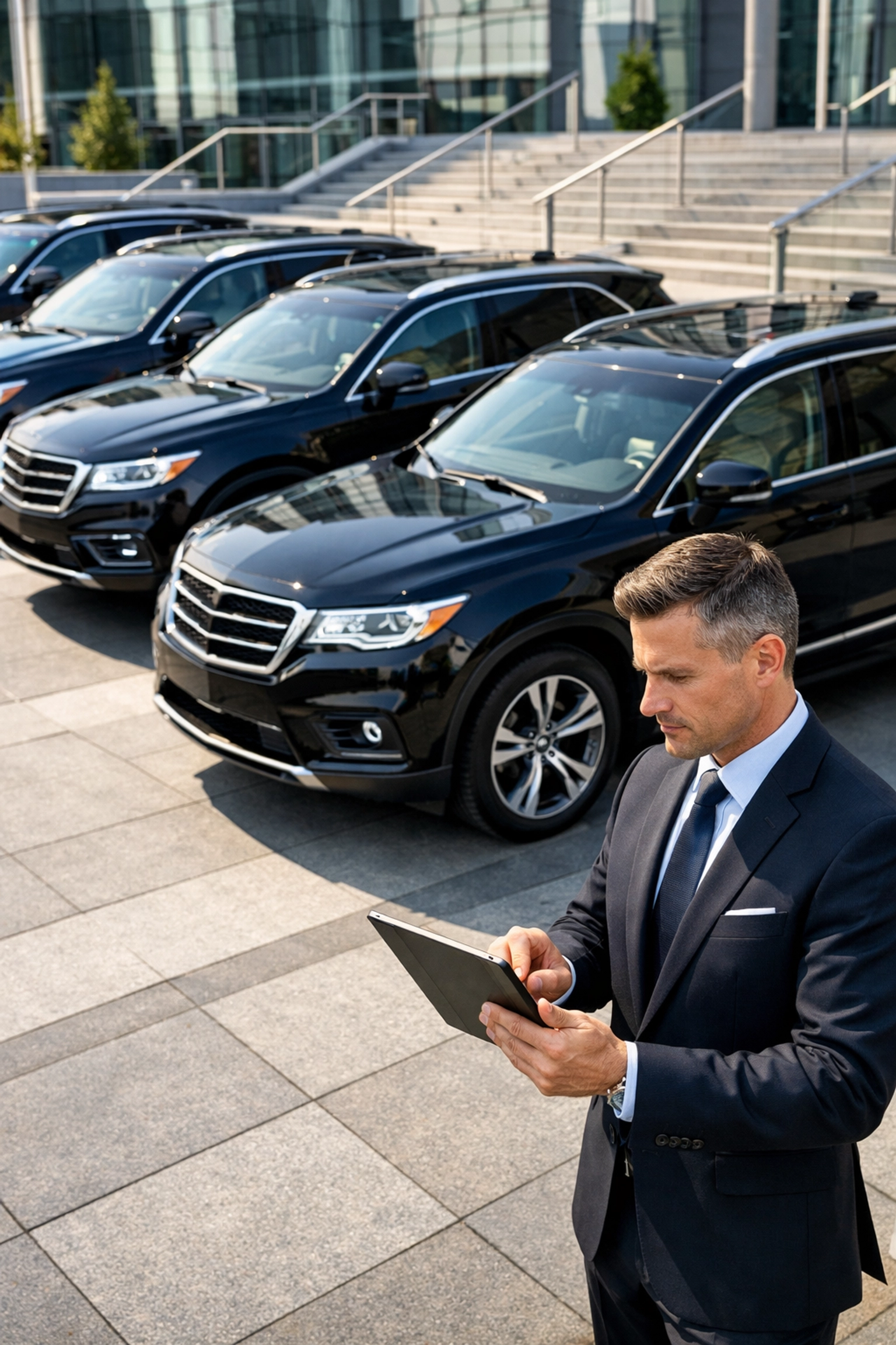 Professional logistics coordinator managing a fleet of luxury SUVs for Super Bowl executive travel.