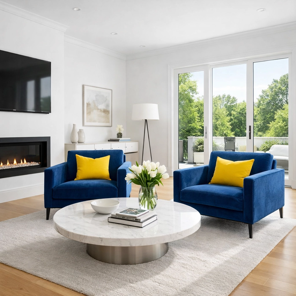 Professional deep cleaning in Acton MA creates a spotless, sun-drenched luxury living room.