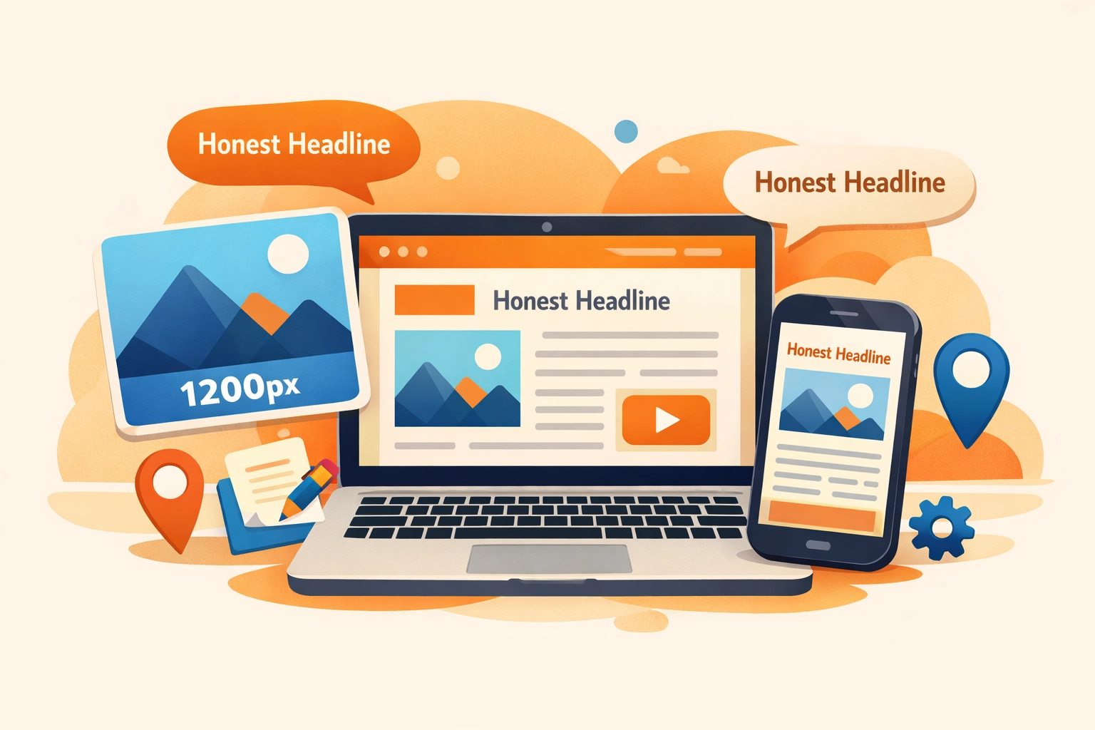 Content creation workspace optimizing blog posts with large images and mobile-friendly design