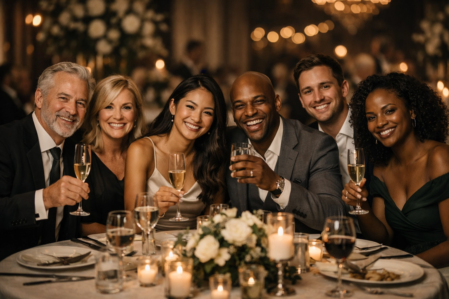 Happy clients celebrating at wedding reception managed by event planner