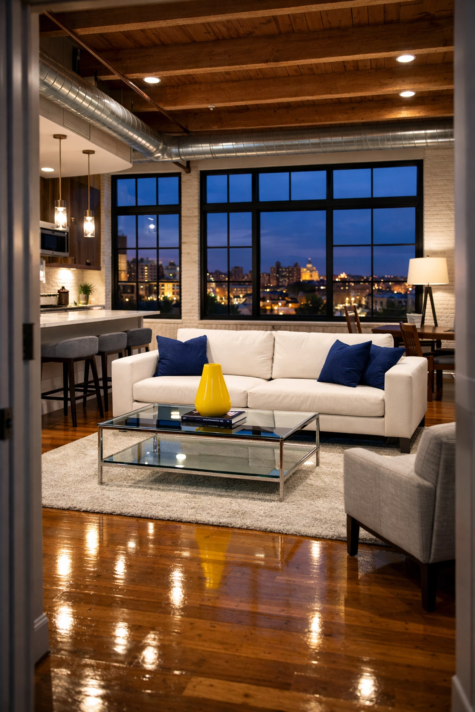 Immaculate living room in a Worcester loft following a thorough Ninja-level move-out cleaning.