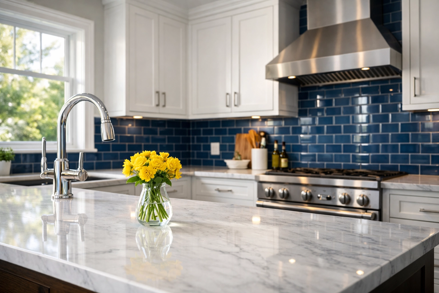 Spotless kitchen in Stow MA with clean marble countertops and professional move-out cleaning results.