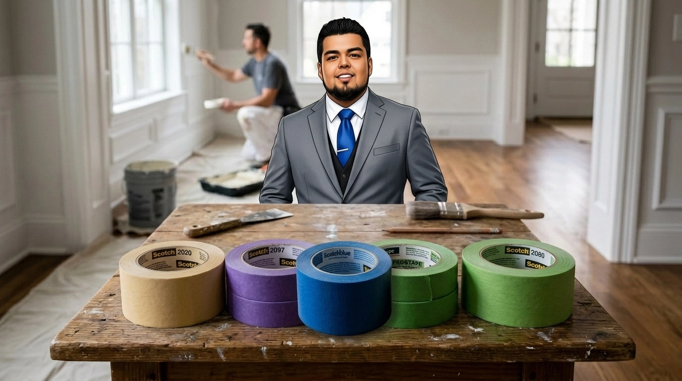 Erick Luna with various Scotch painter's tapes displayed in front of him
