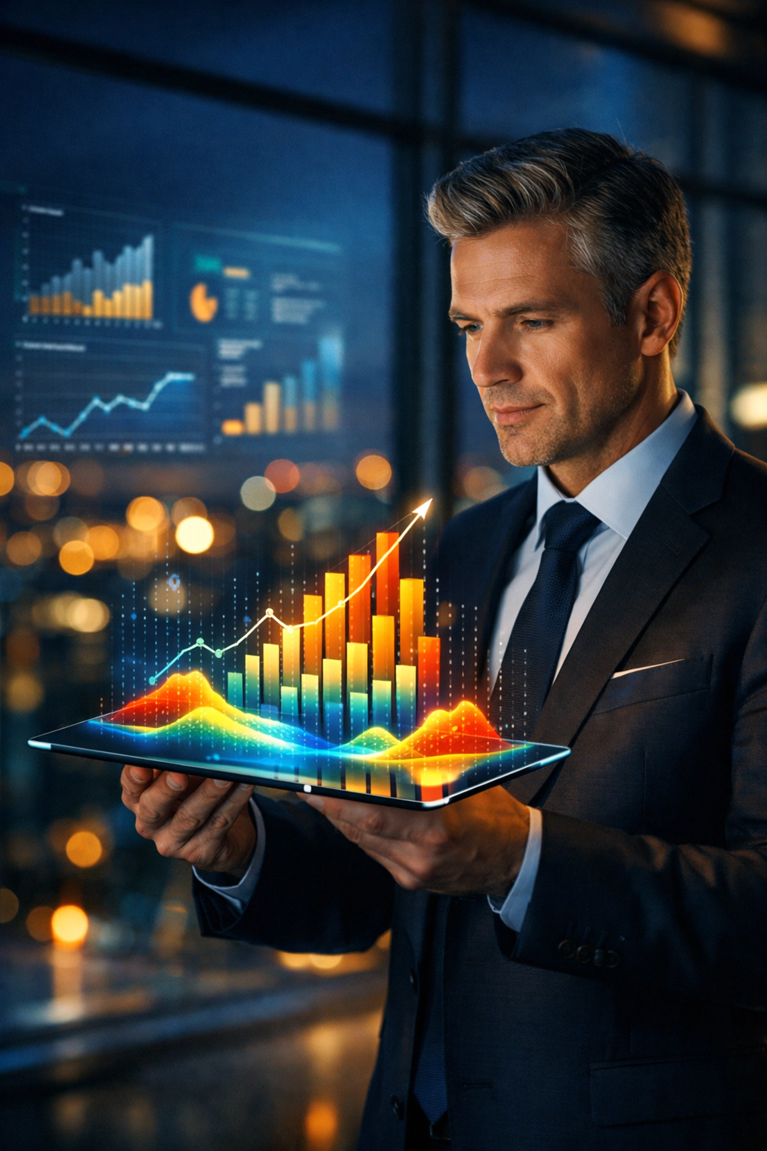 Finanzexperte nutzt moderne KI-Tools zur Analyse von Buchhaltungsdaten für maximale Effizienz.