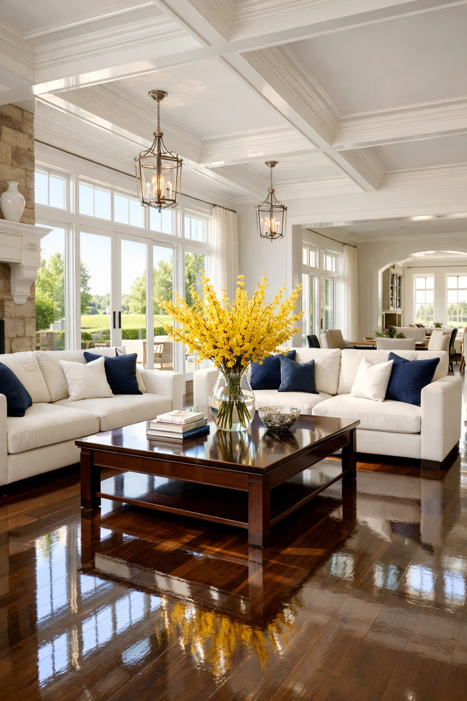 Impeccably clean living room in a Carlisle estate, showcasing the results of professional house cleaning services.