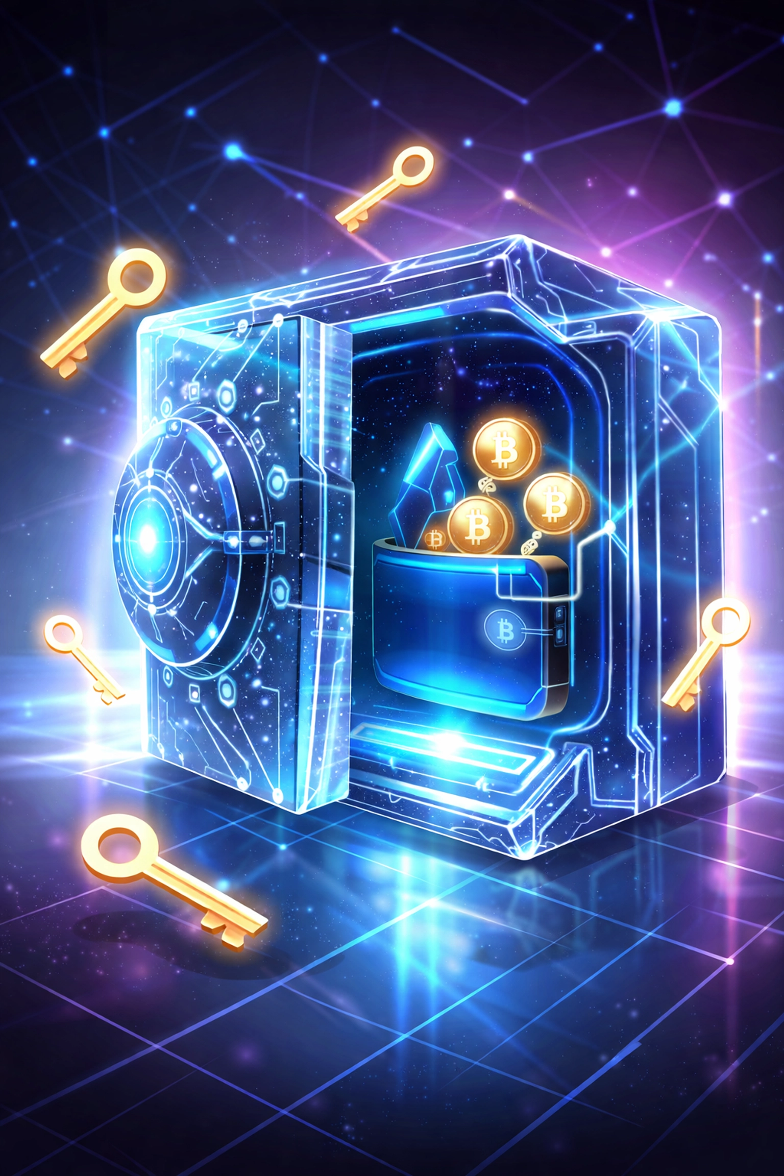 Illustration of self-custody for crypto payments with secure digital wallet and blockchain security concepts.