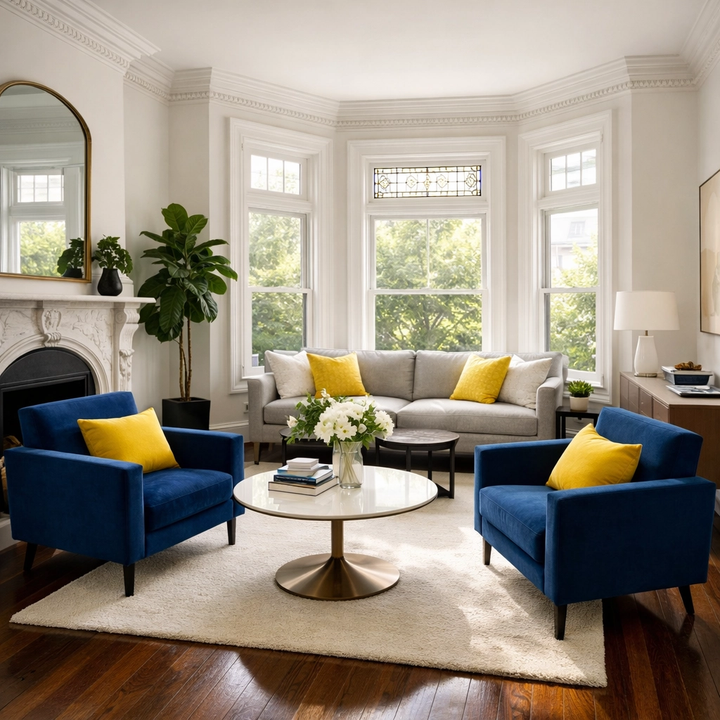 Clean North Cambridge Victorian living room showing professional house cleaning Cambridge MA results.