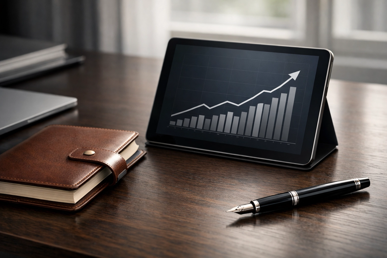 Financial records and a growth chart on a desk for an accurate business valuation in Mississippi.