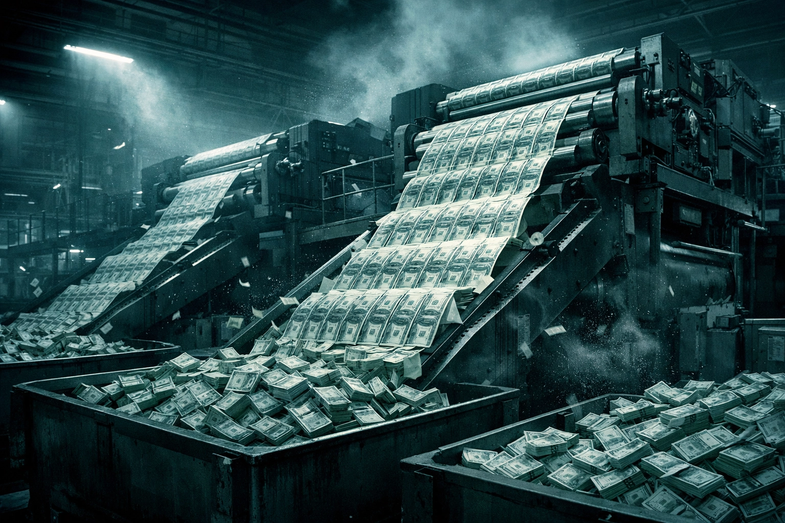 Money printing press illustrating Federal Reserve quantitative easing and money creation