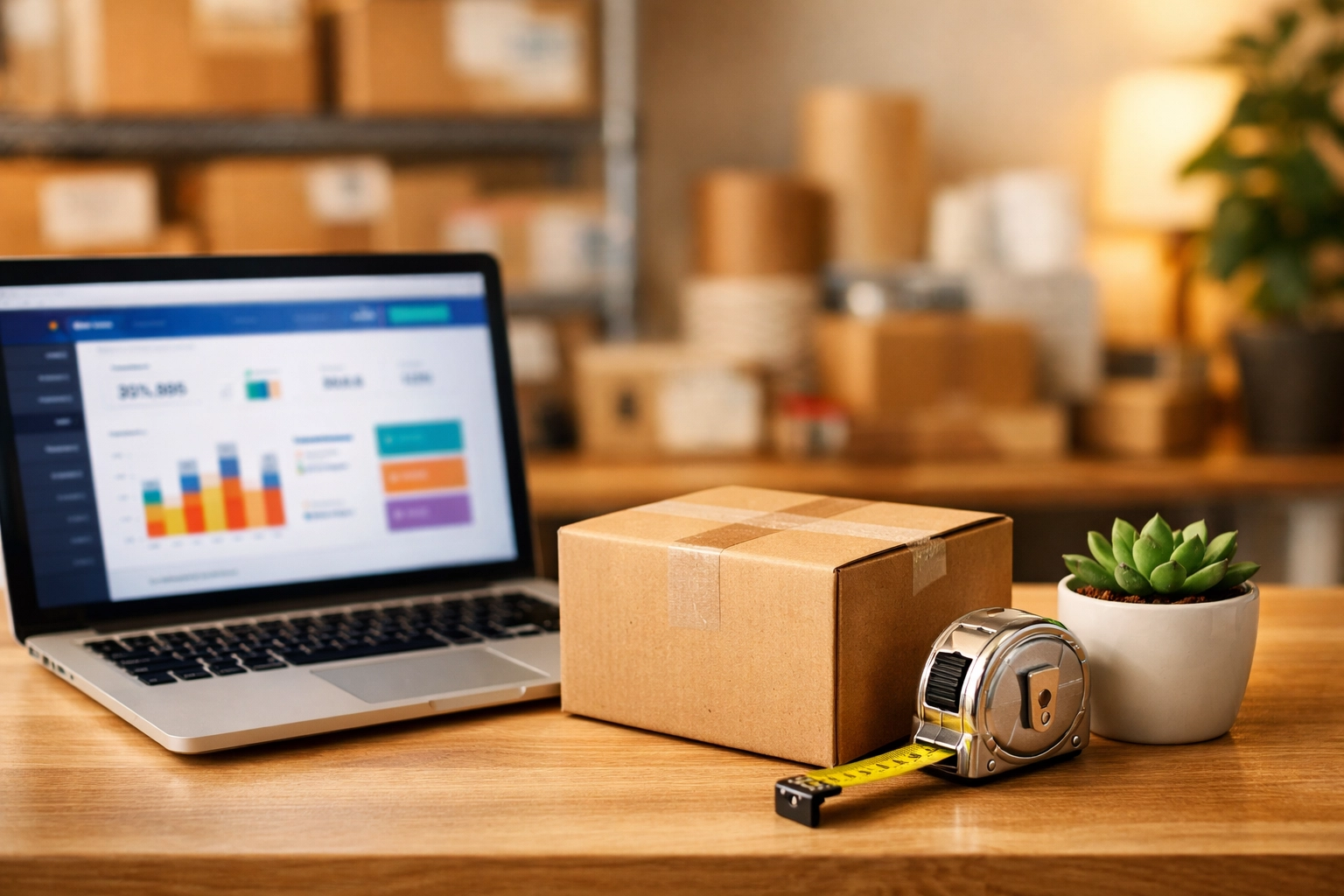 Organized home office shipping station used for managing eBay business and shipping policies.