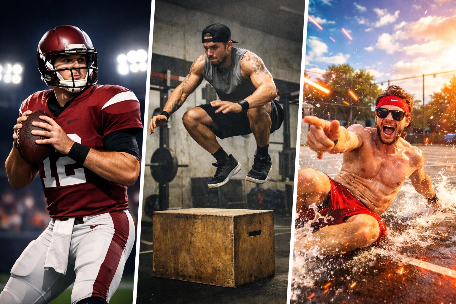 Athlete branding comparison showing professional quarterback content versus amateur and viral styles
