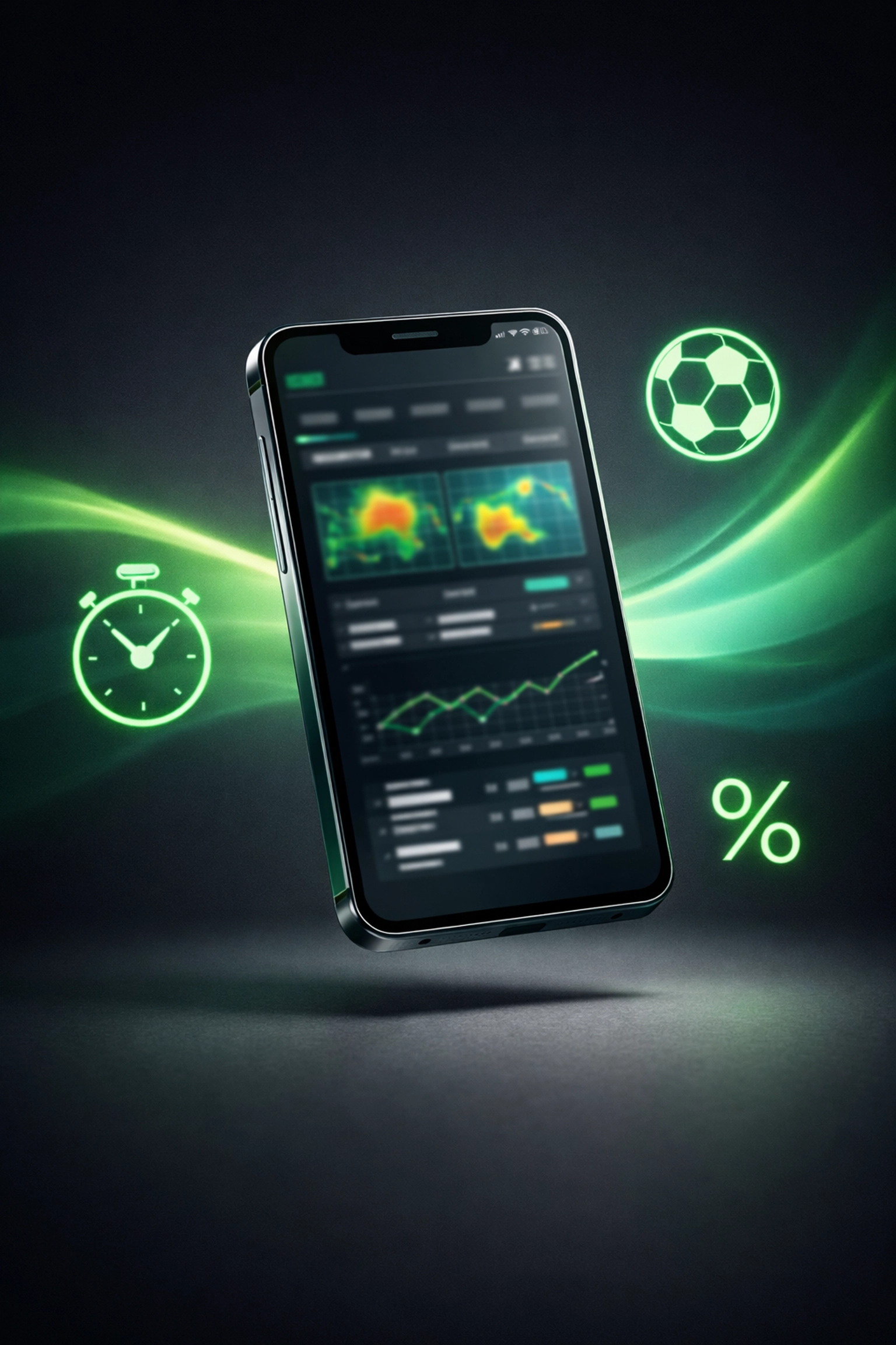 Smartphone displaying Gecko Edge sports analytics and real-time EV betting calculations for football traders.