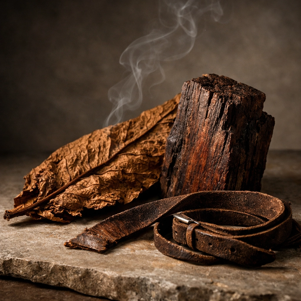 Masculine scent elements of tobacco and leather, the secret to deep and complex beard fragrance longevity.