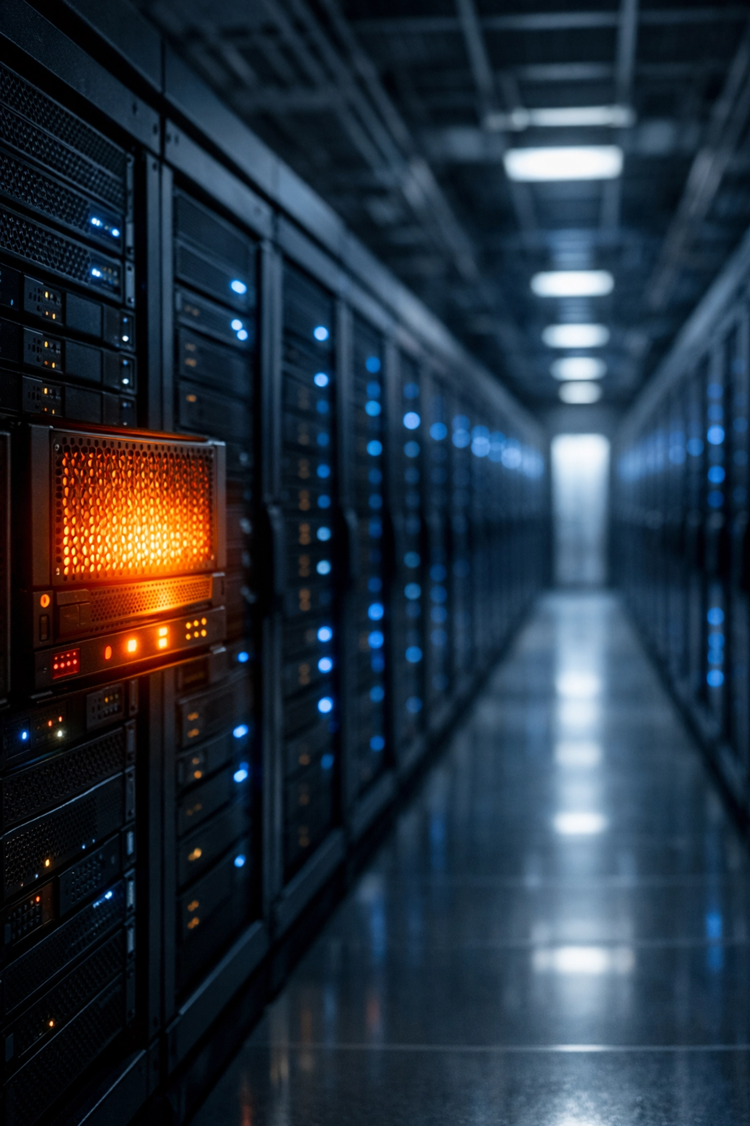 Server racks in a data center highlighting a resource usage bottleneck in a shared environment.