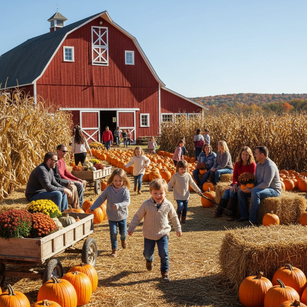Families picking pumpkins at Johnson's Corner Farm Fall Harvest Festival in Medford, New Jersey. Families picking pumpkins at Johnson's Corner Farm Fall Harvest Festival in Medford, New Jersey.