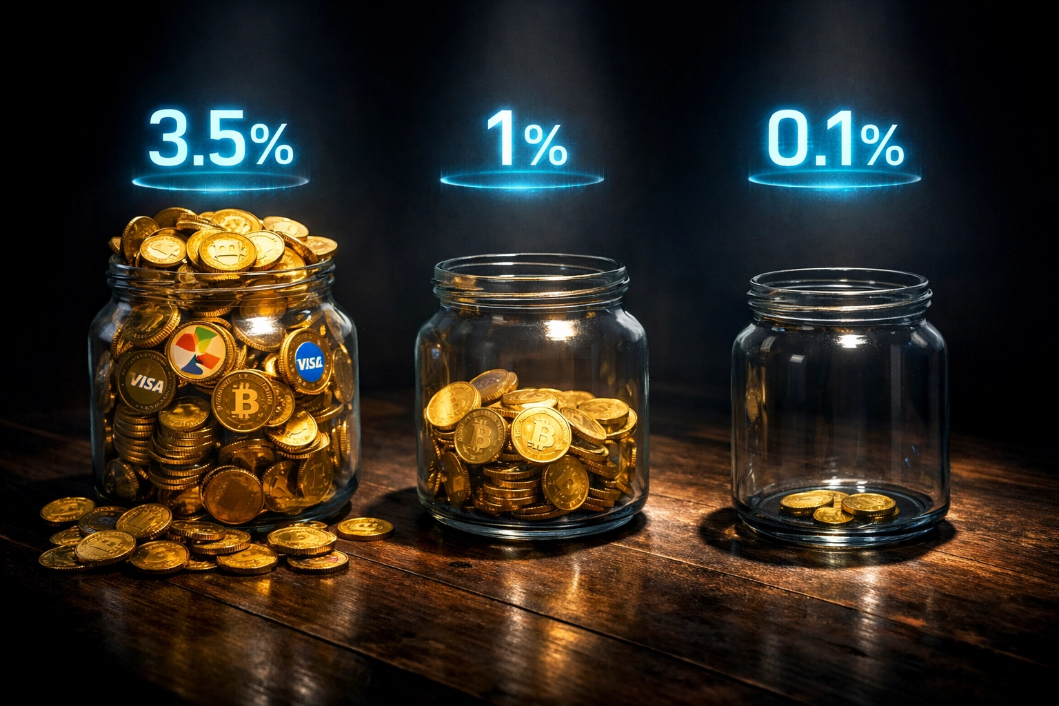 Crypto POS payment fee comparison showing traditional card fees vs low-cost gas fees for small business