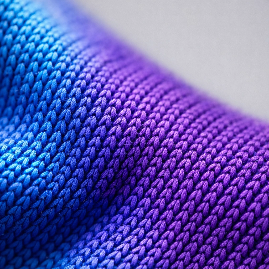 Close-up of breathable fabric with custom sublimation printing dye infused into the threads for durability.