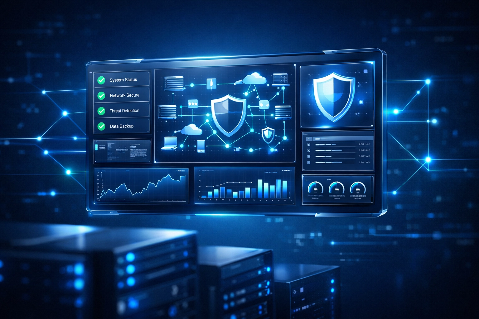 24/7 IT monitoring dashboard showing network health and system status for businesses