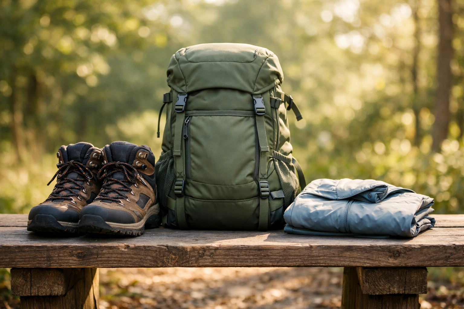 Essential hiking gear including waterproof boots and a backpack ready for a guided hiking adventure in the UK.