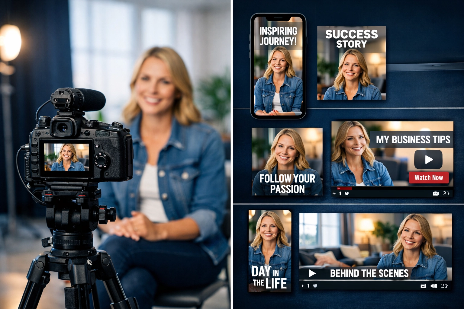 Professional video shoot transforming into multiple social media content pieces