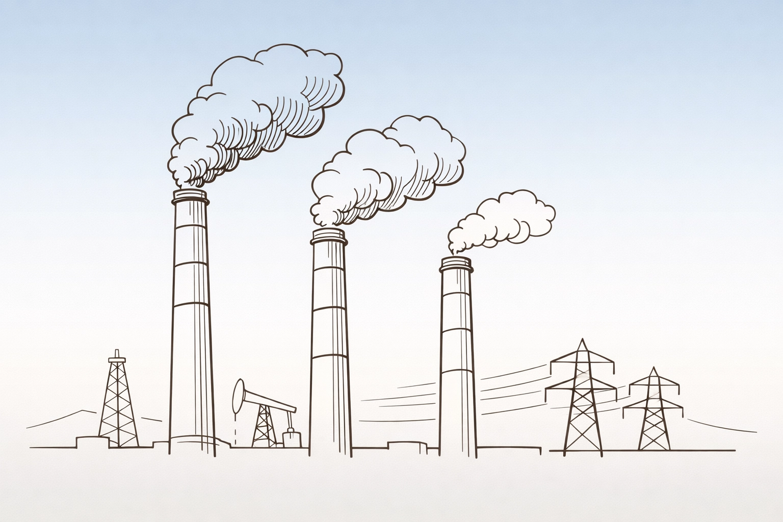 Industrial smokestacks representing varying fossil fuel emissions reduction targets