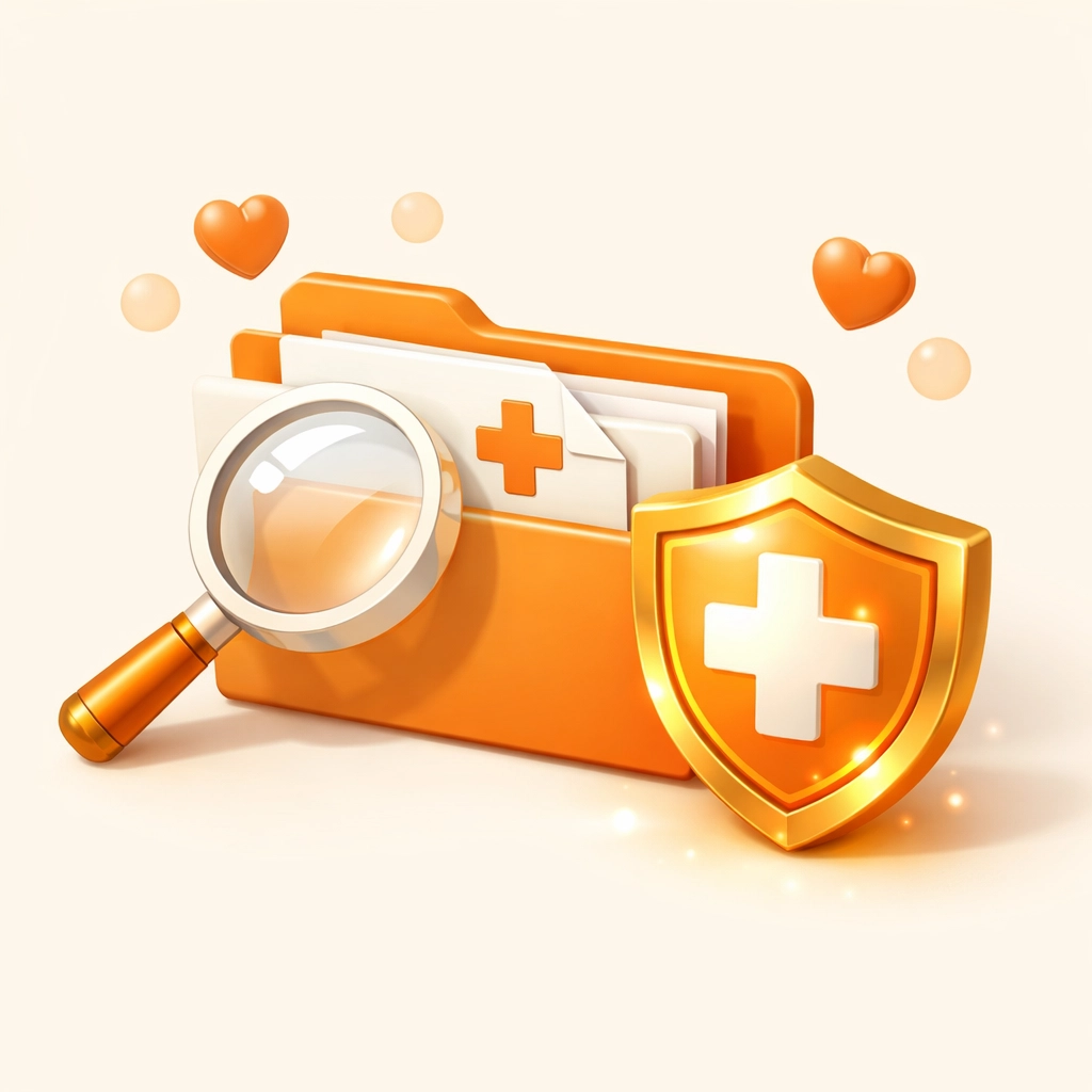 Illustration of a medical folder and shield representing Maryland surrogacy insurance for surrogates review.