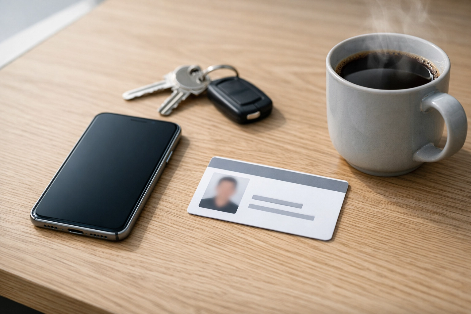 Desk with phone and ID ready for a quick loan in Canada application.