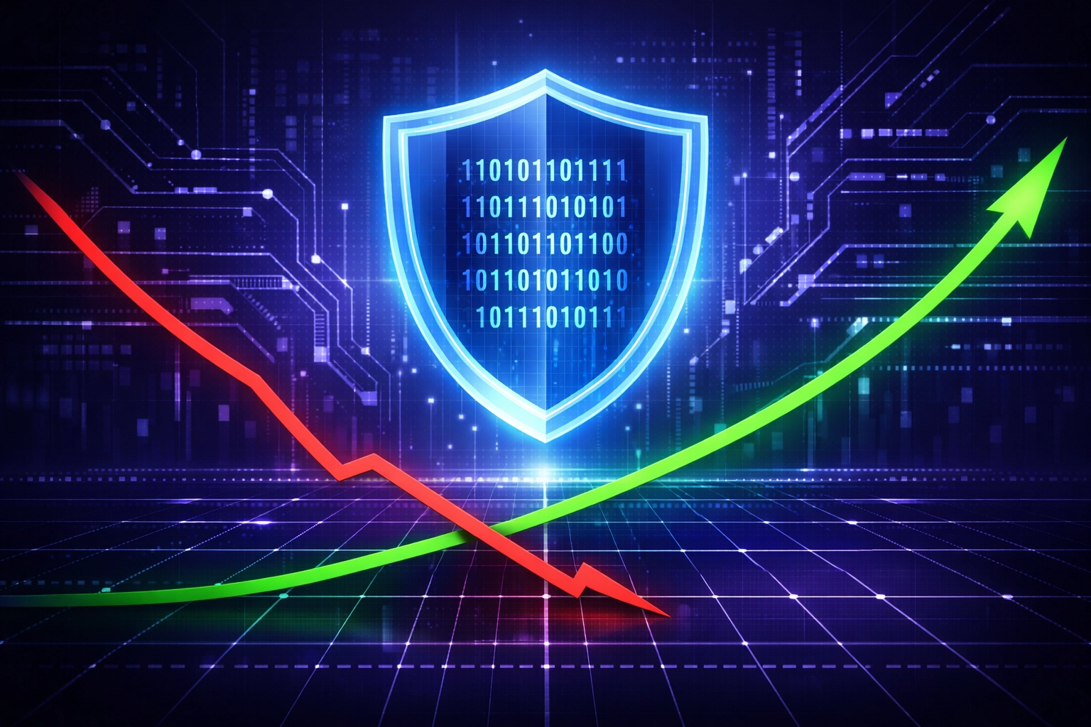Grafik zur KI-Compliance: Sinkendes Haftungsrisiko und steigende Datensicherheit durch gezielte KI-Schulungen.