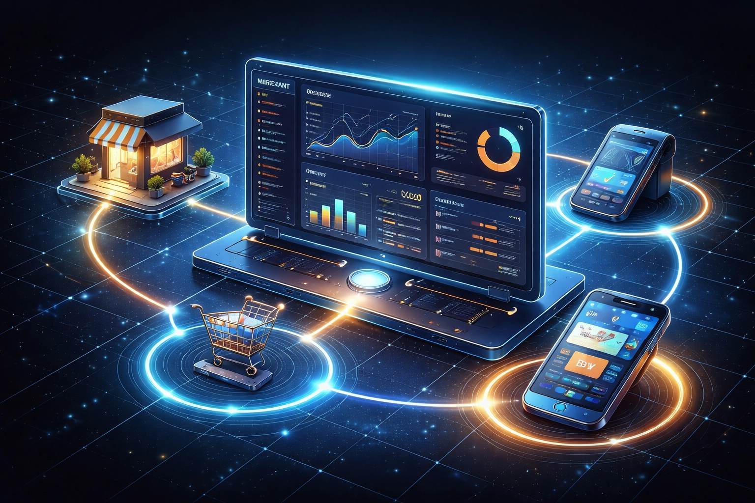 Merchant crypto payment dashboard integrating retail stores, e-commerce, and POS terminals