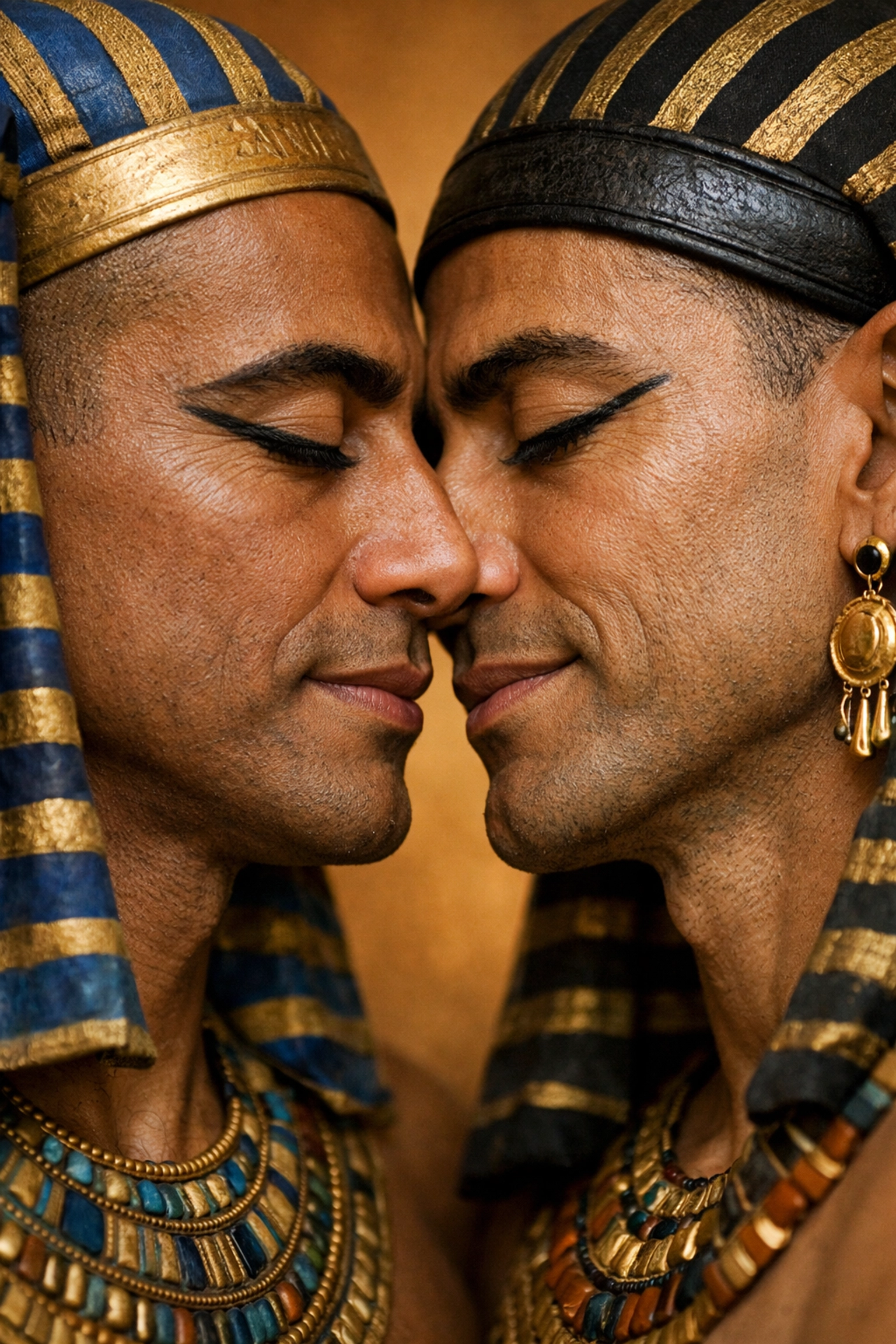Intimate nose-touch of Niankhkhnum and Khnumhotep, a recorded gay love story from ancient Egypt.