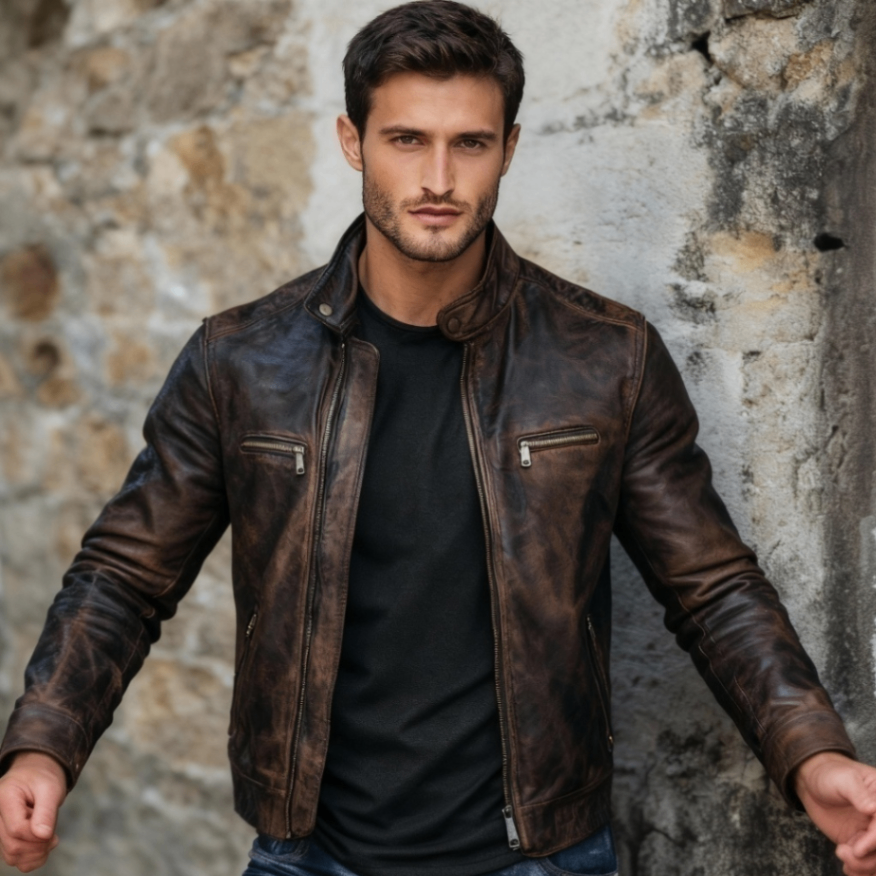 Devoted Brown Leather Biker Jacket